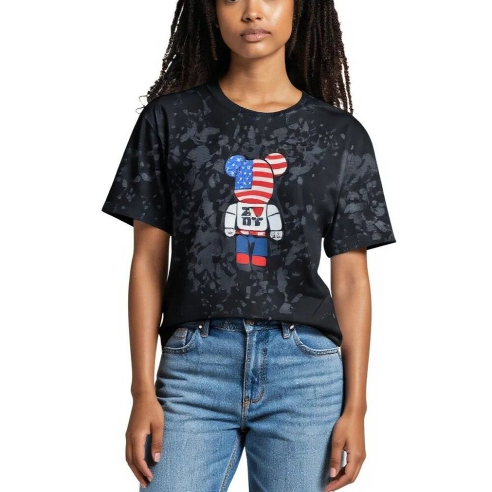 I Love New York T Shirt  Black w/ Grey Splatter. size Medium
